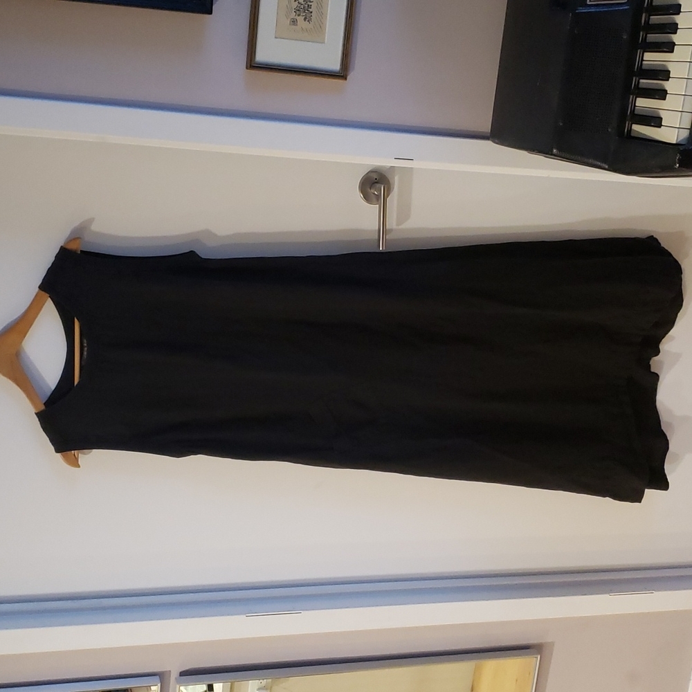 FLAX linen black midi/maxi dress diagonal pocket sz M